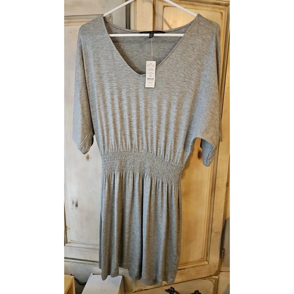 White House Black Market Mini Dress Sz XS Gray Silver Metallic Elastic Waist